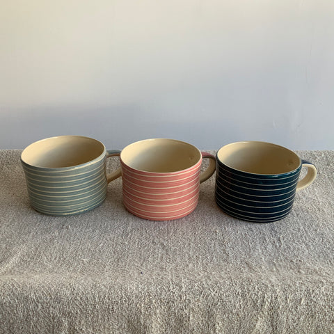 Dove Grey Musango sgraffito stripe mug (left)